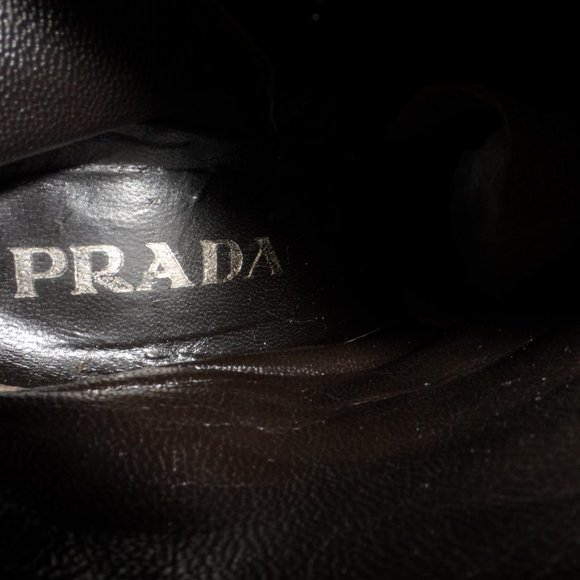 Prada Chocolate Brown/Beige Leather Ankle Boot with Western Flair Style Size 37 - Picture 7 of 16